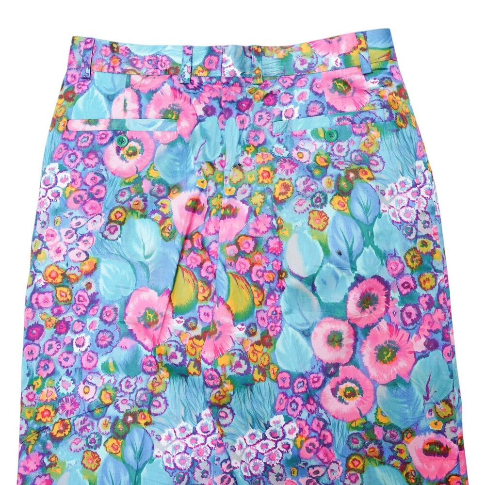 Mens 32 Floral Print Pants Blue Pink Cotton Straight Fit Dress Trousers NWT - Picture 5 of 6